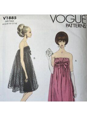 Vogue V1885 Sz 6-14 60s Vintage Empire Waist Strapless Dress Reprint Pattern FF